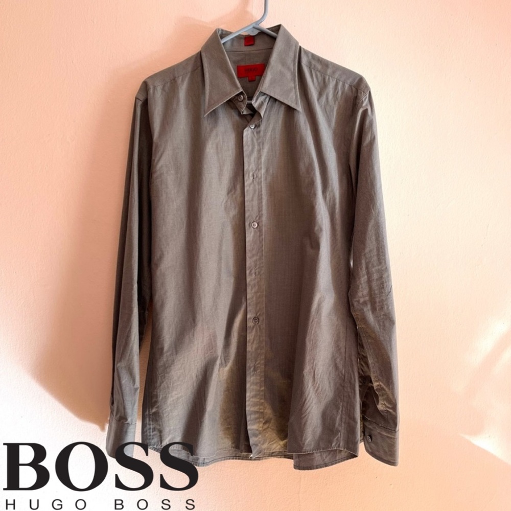 Mens Hugo Boss long sleeve collar shirt gray size large business casual office